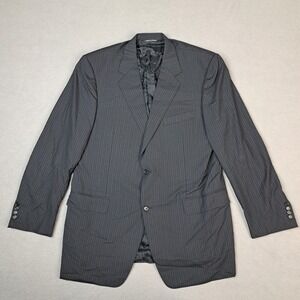 Canali Pure Wool Blazer Mens Size 44 Long Black Navy Stripes Single Breast Italy